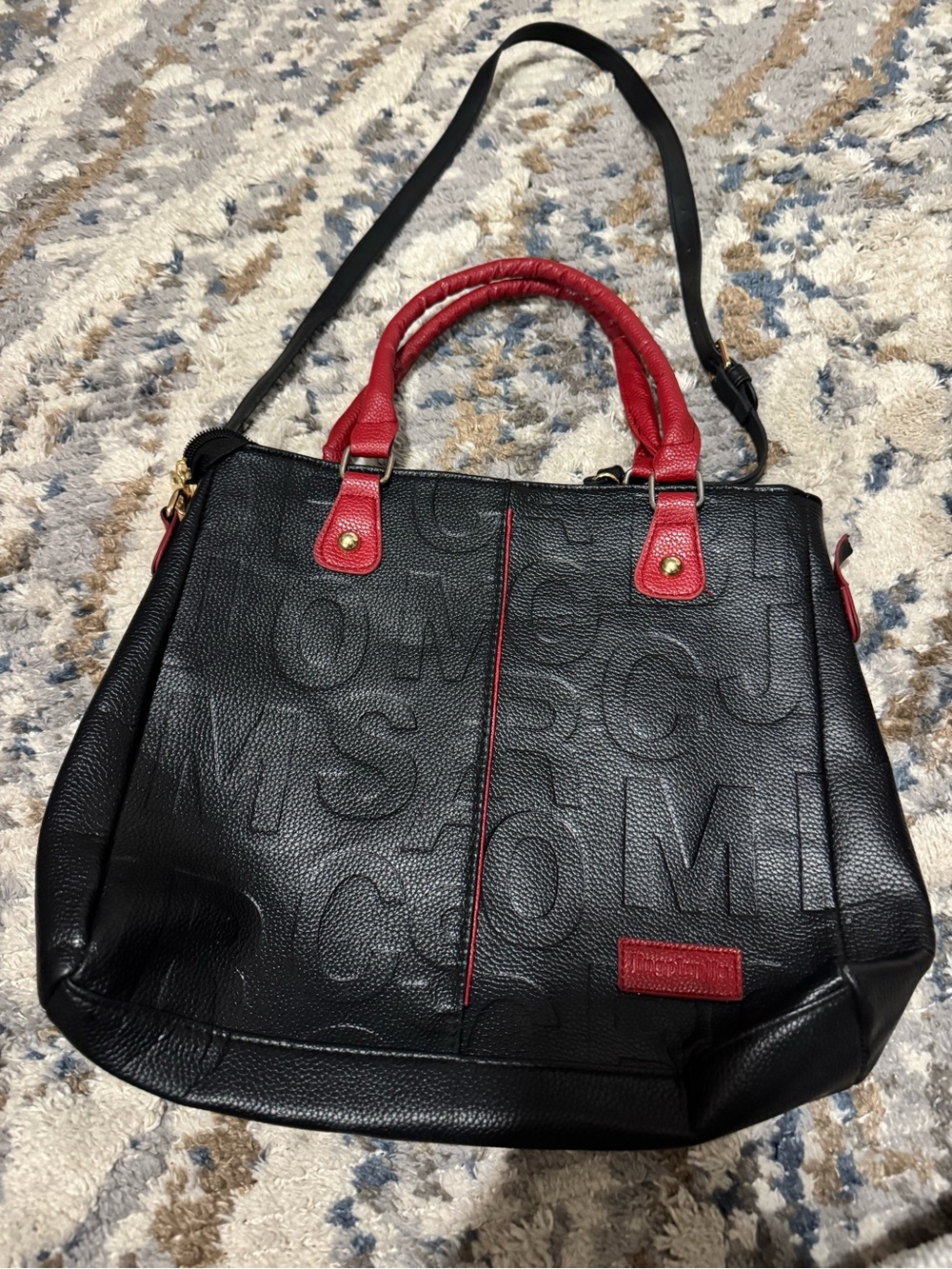 Black Shoulder Tote with Red Handles and Trim